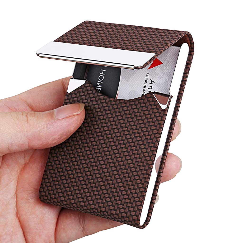 ZIBUYU Business Card Holder, 6 * 9.5cm Metal Business Card Case Classy Card Holder for Women & Men, PU Leather Business Card Name Card Holder Case with Magnetic Clasp, Brown ZIBUYU Business Card Holder, 6 * 9.5cm Metal Business Card Case Classy Card Holder for Women & Men, PU Leather Business Card Name Card Holder Case with Magnetic Clasp, Brown